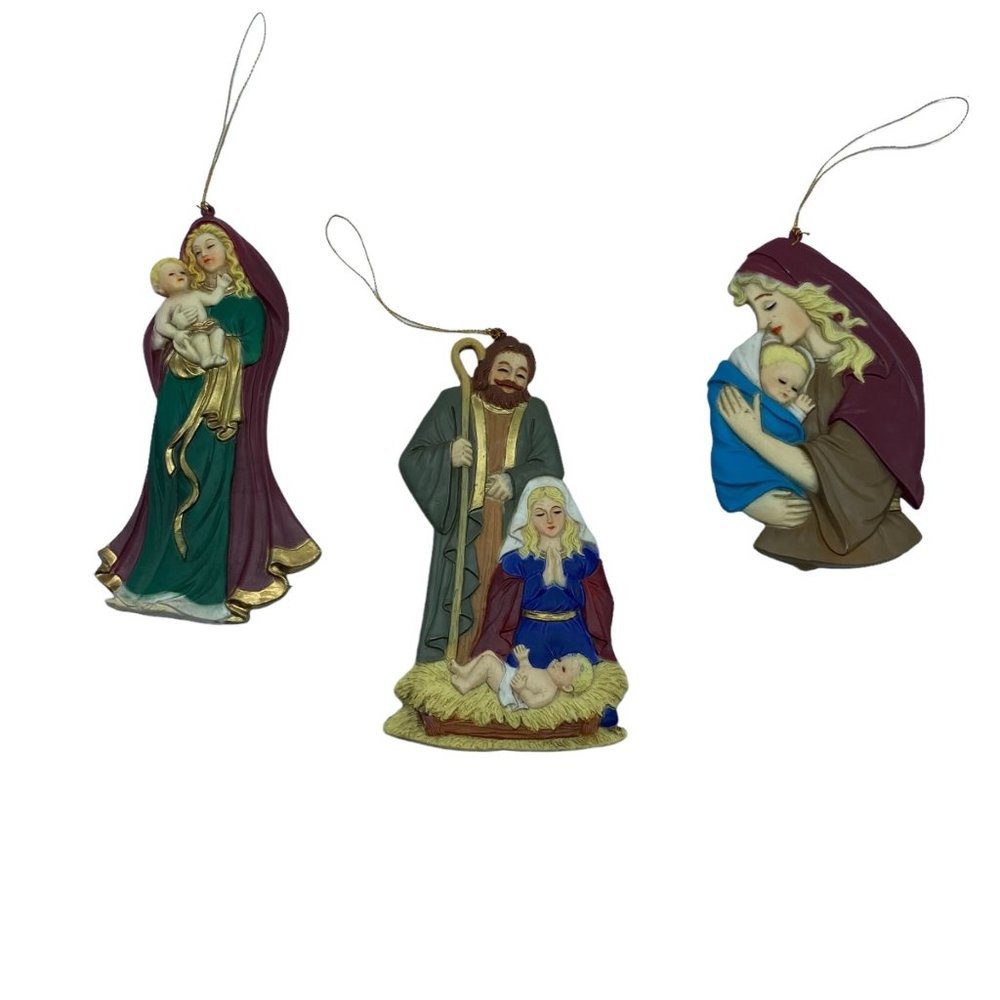 Vintage Set RARE Nativity Baby Jesus Joseph Mary Christmas‎ Holiday 3 Ornaments
